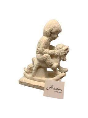 Austin Boy Rocking Horse Sculpture 11in Durastone Vintage Child Figurine Vintage